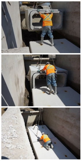 The installation of box culverts at the Canadian Port of Entry. 