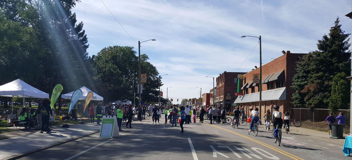 A crowd of people at Open Streets in Windsor, Ontario