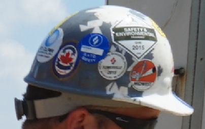 Hard Hat covered in stickers